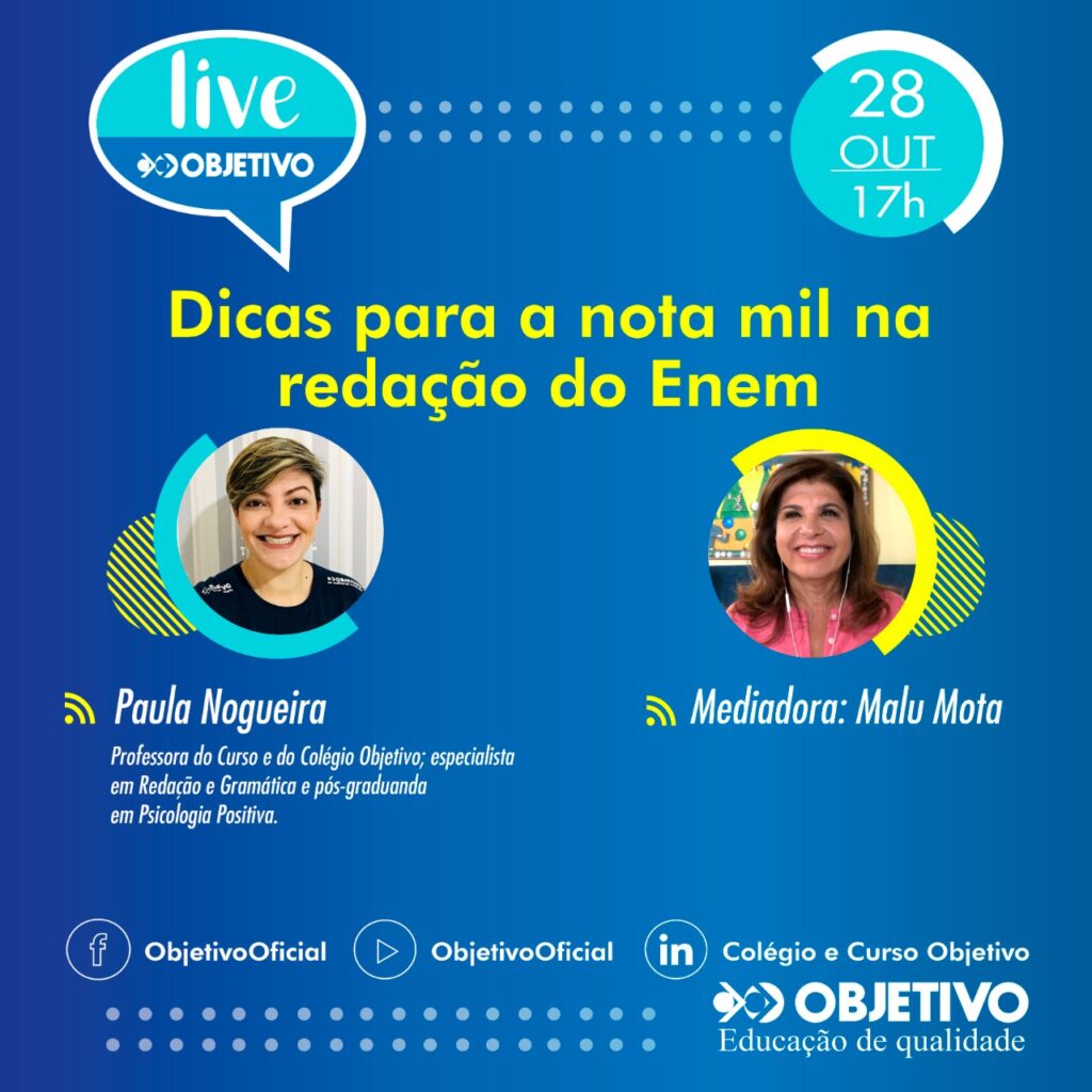 Objetivo Realiza A Live “Dicas Para A Nota Mil Na Redação Do Enem ...